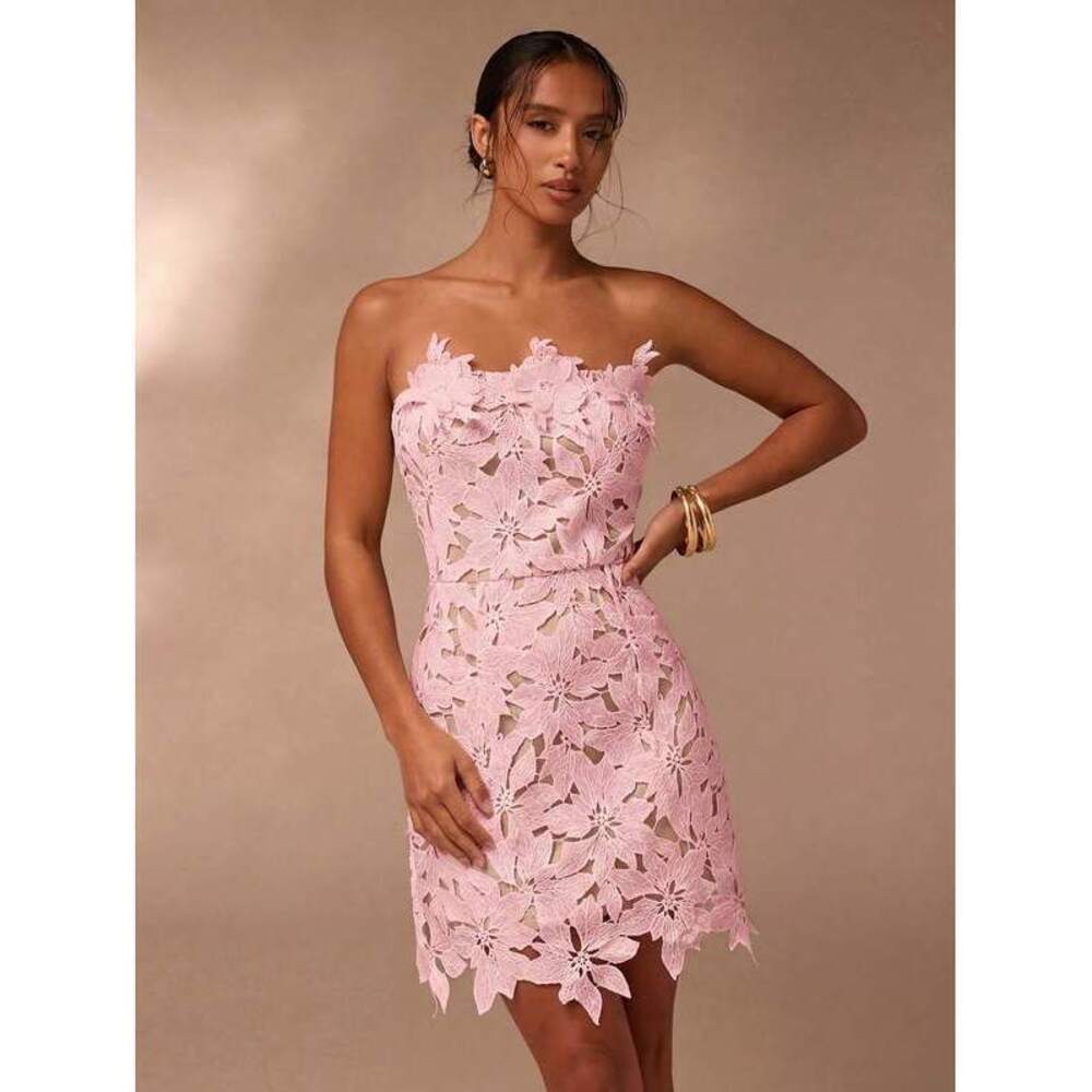 Glamine Pink Floral Party Water-Soluble Tube Top Mini Dre - Picture 4 of 5